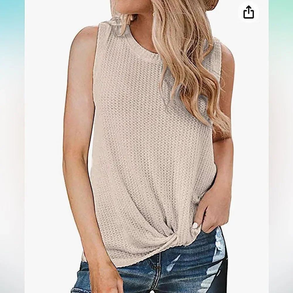 🌴 Cream Waffle Knit Twist-Front Tank Top – Size XL
